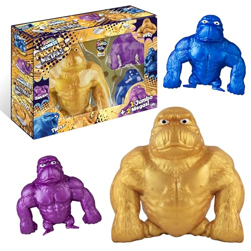 The Orb Factory ORB Funkee Monkee Metallic Golden Squishy Monkey Toy 3 Pack 1 45 lb Jumbo Golden Monkee and 2 Mega Precious Metal Monkeys Collectible Stretchy Funky Monkey Splat Stress Toys for Kids Adults - Image 1