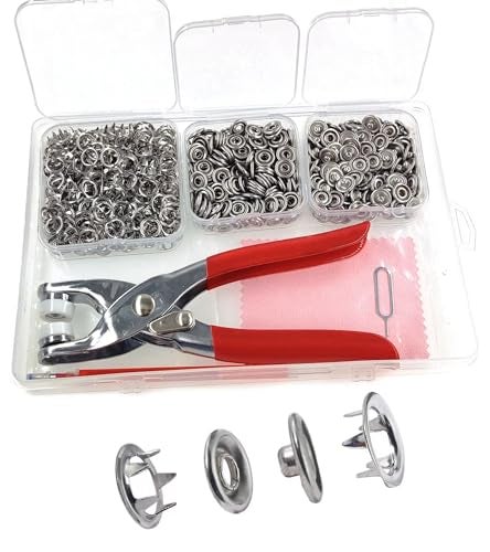 KAXIMON Snap Fasteners Kit 200 Sets, Metal Snap Button Kit with Fastener Pliers No Sewing, 9.5mm Snap on Button Kit Rust Proof DIY Press Studs Button Fix Tools for Fabric Clothing, chrome, SNAP-9.5MM - Image 1