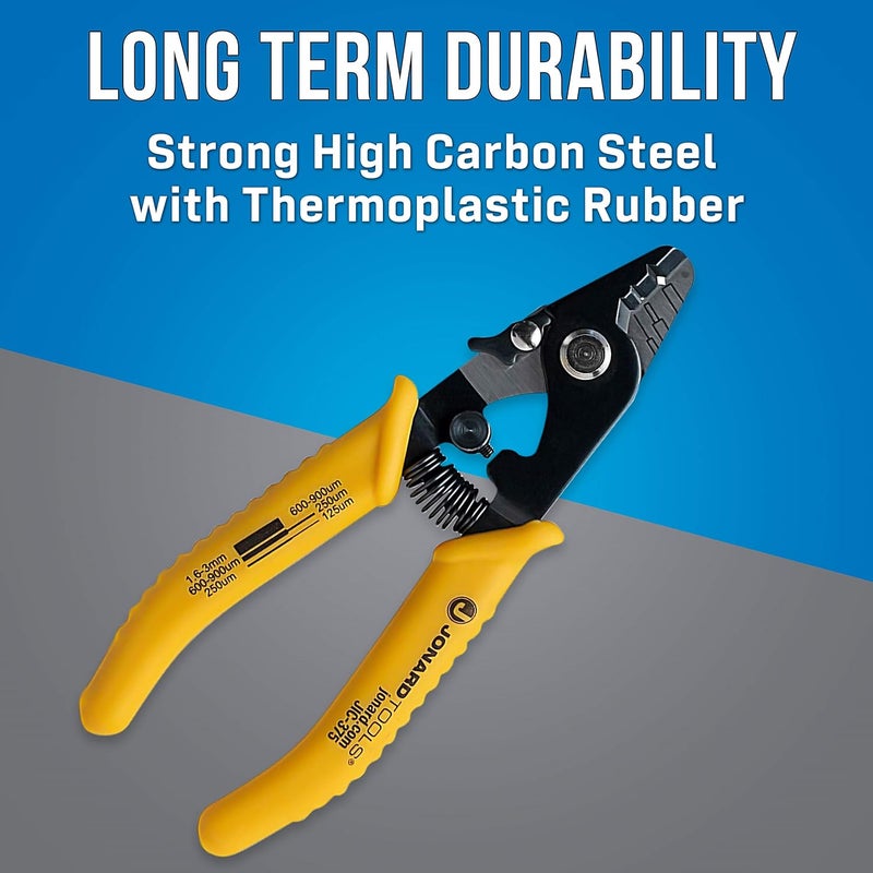 Jonard Tools JIC-375 Three Hole Fiber Optic Stripper – Strips 1.6-3.0mm Jacket, 600-900μm Buffer, 250μm Coating, Precision Tool with Angled Jaw and Safety Lock - Image 2
