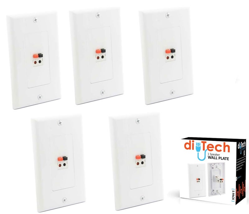DIYTECH Premium Speaker Wall Plate - Spring Loaded Audio Plate for Home Theater Mount Speakers (5 Pack White) - Image 1