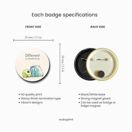 WUBUPRINT Button Badges with Fridge Magnet | Motivational Quotes Round Plastic Button Badges Combo 1 | Pin Badges with Strong Magnet | Perfect for Backpacks, Gifts, Jackets & More (Multicolour) Pack of 6 - Image 2