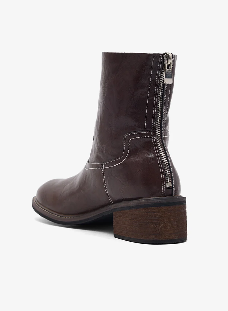 Ginger Stitch Trim Platform Mid Calf Chelsea Boots