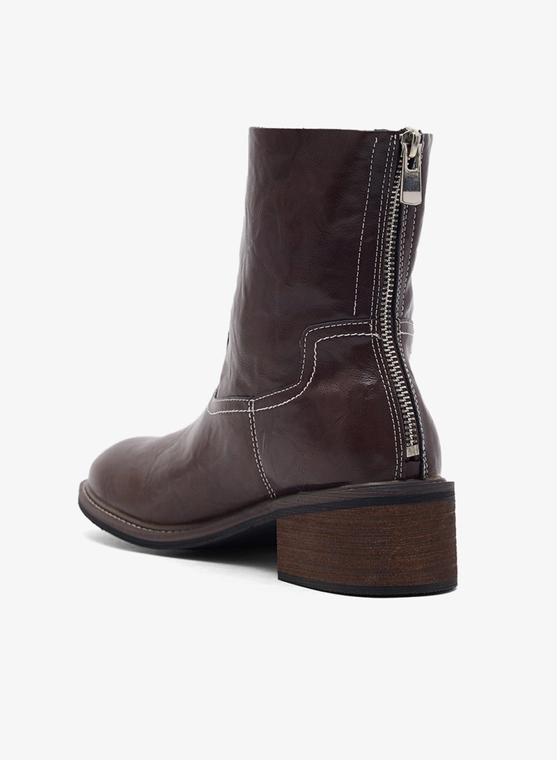 جينجر جزمة تشيلسي بكعب منصة متوسط الطول بتطريز غرزة - Image 3