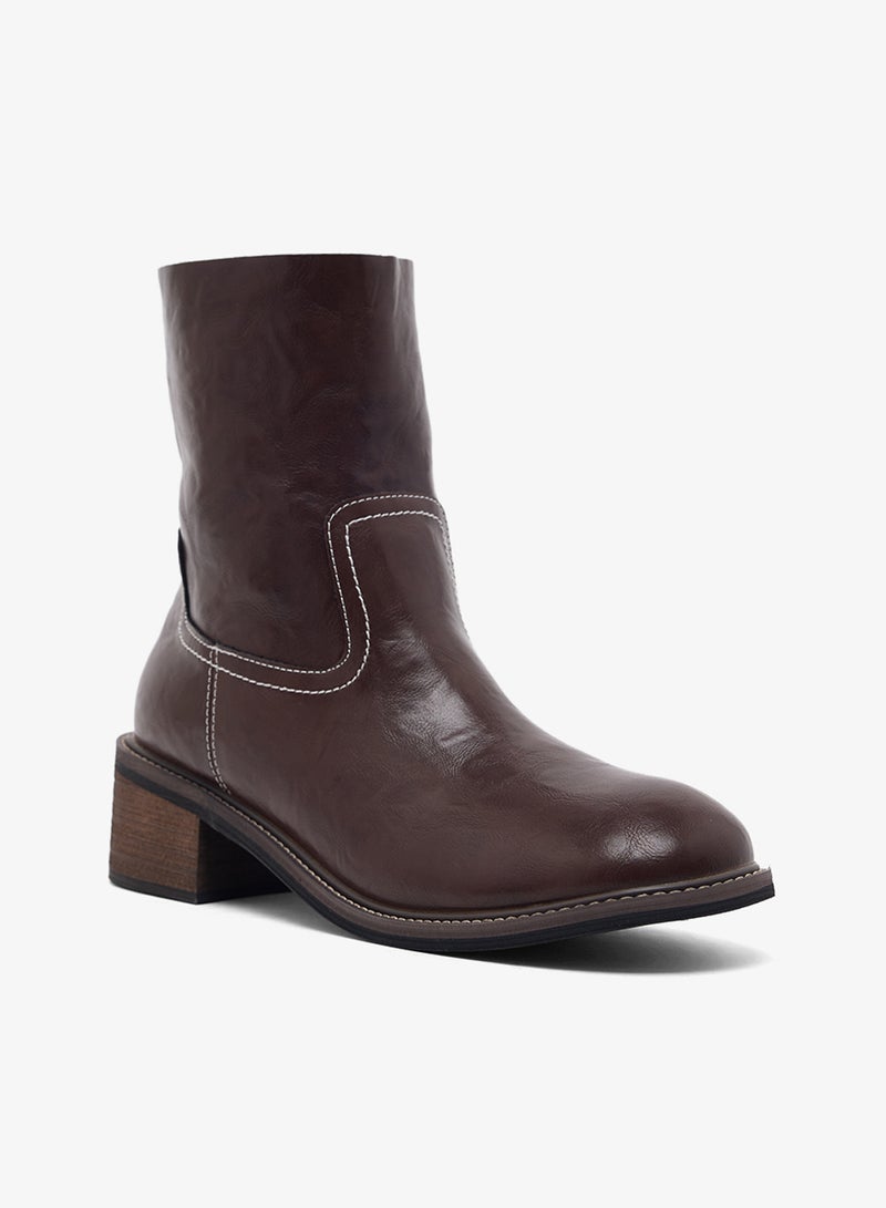 Ginger Stitch Trim Platform Mid Calf Chelsea Boots - Image 2