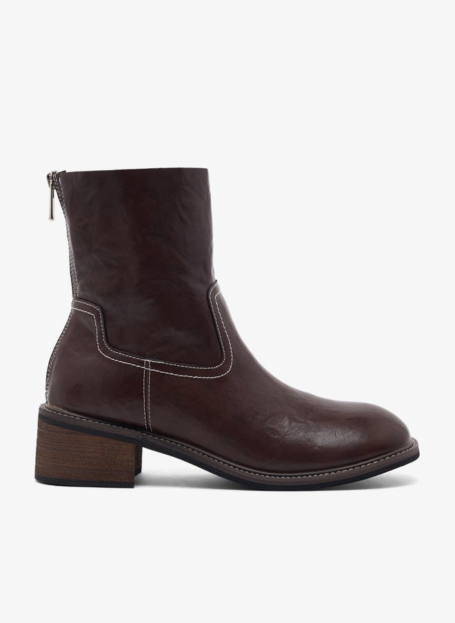 Ginger Stitch Trim Platform Mid Calf Chelsea Boots - Image 1