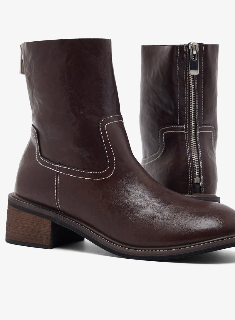 Ginger Stitch Trim Platform Mid Calf Chelsea Boots - Image 4