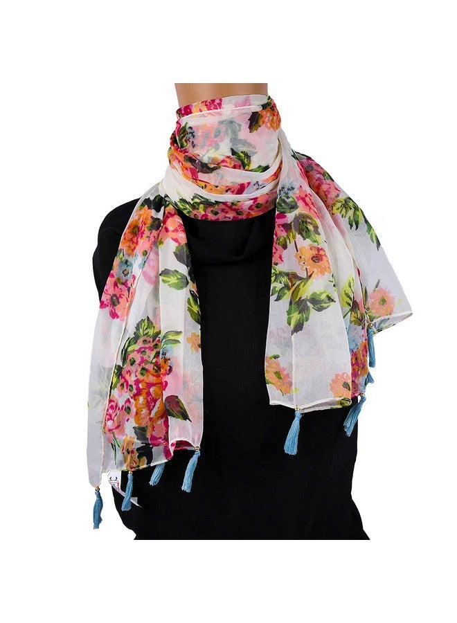 V3E شالات مطبوعة V3E للبنات والسيدات والنساء خفيفة الوزن وناعمة من قماش بولي قطن (متعدد الألوان، S06-(عبوة من 2)) - Image 2