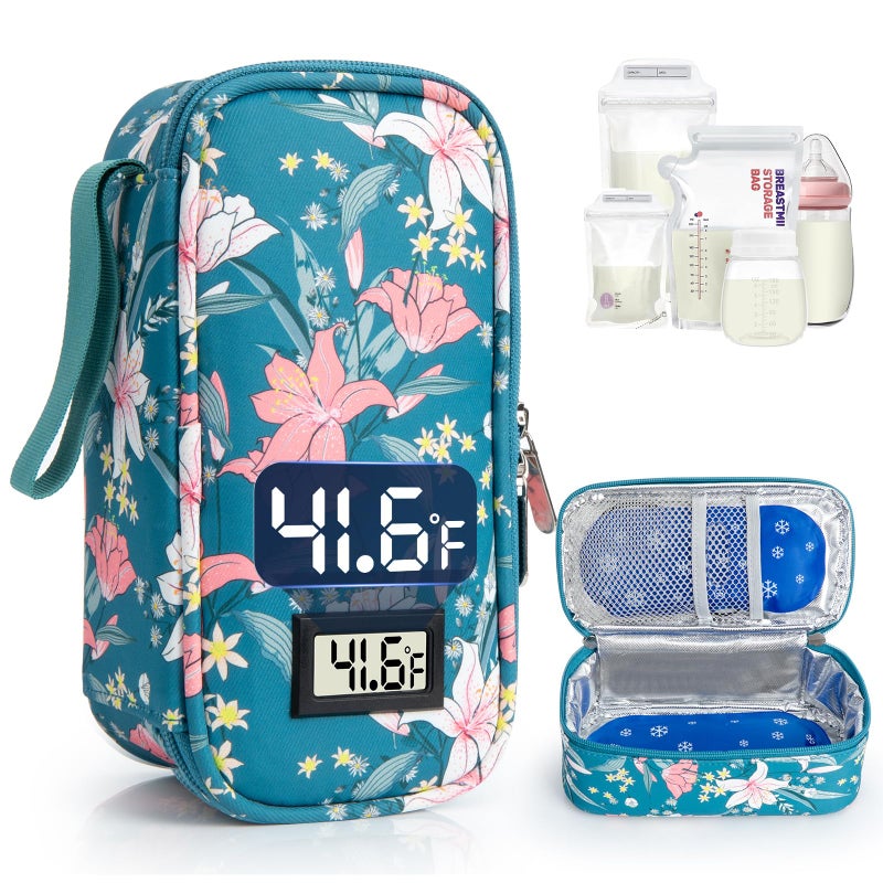 WIBOND Breast Milk Cooler Travel Bag, Real-Time Temperature Display, Holds 4-6 Breastmilk Storage Bag with 2 Breast Milk Ice Pack, Cooling & Waterproof Portable Cooler for Moms on The Go (Lily) - Image 1