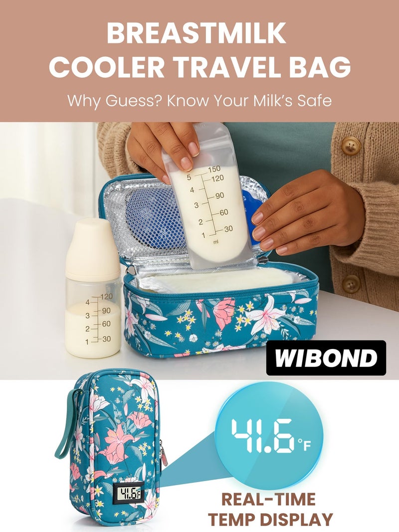 WIBOND Breast Milk Cooler Travel Bag, Real-Time Temperature Display, Holds 4-6 Breastmilk Storage Bag with 2 Breast Milk Ice Pack, Cooling & Waterproof Portable Cooler for Moms on The Go (Lily) - Image 2
