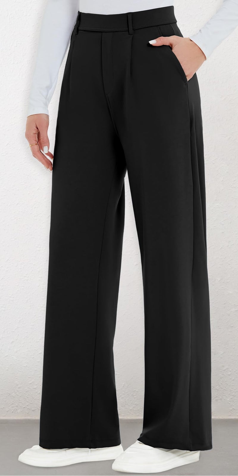 AVAMO Womens Dress Pants Wide Leg Stretchy Work Pants Pull On Business Casual Trousers Slacks for Women with Pockets Black - Image 2