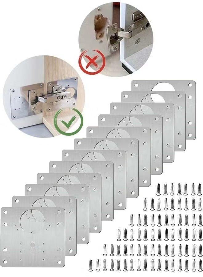 12PCS Cabinet Hinge Repair Plate, Stainless Steel Hinge Repair Brackets Kit with Fixing Screws, Cabinet Hinge Repair Plate for Kitchen Cupboard Door - Image 1