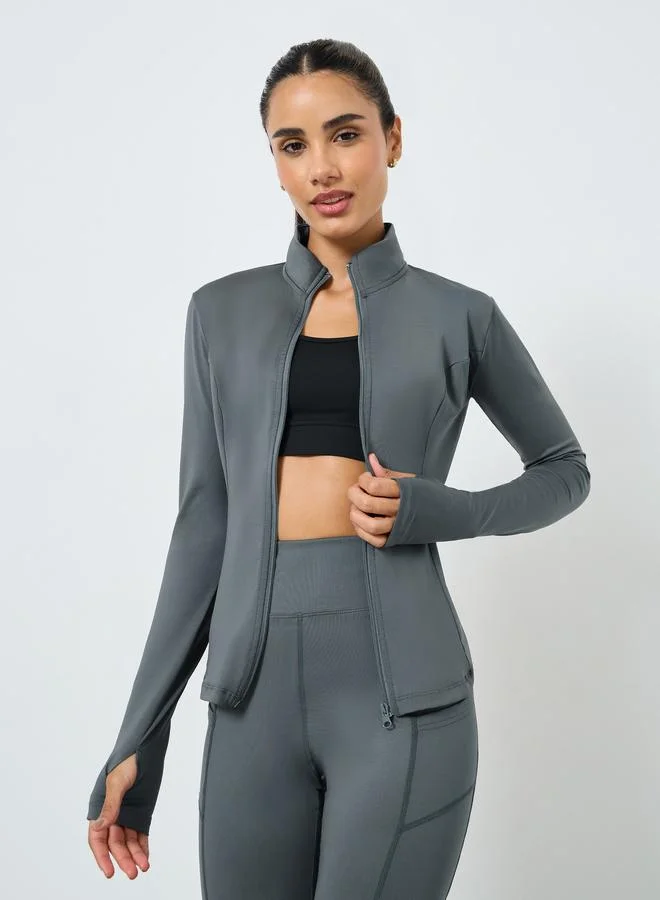 Styli Active Reflective Dot Detail Zip Up Jacket and Leggings Set