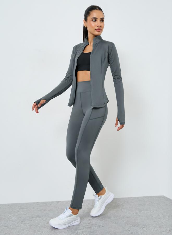 ستايلي اكتيف طقم جاكيت بسحاب وتفاصيل نقاط عاكسة مع ليقنز - Image 1