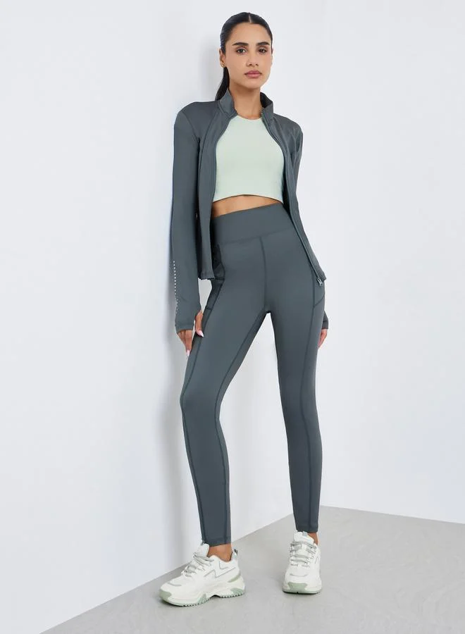 Styli Active Reflective Dot Detail Zip Up Jacket and Leggings Set