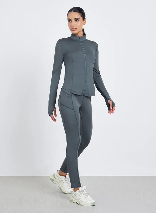 Styli Active Reflective Dot Detail Zip Up Jacket and Leggings Set