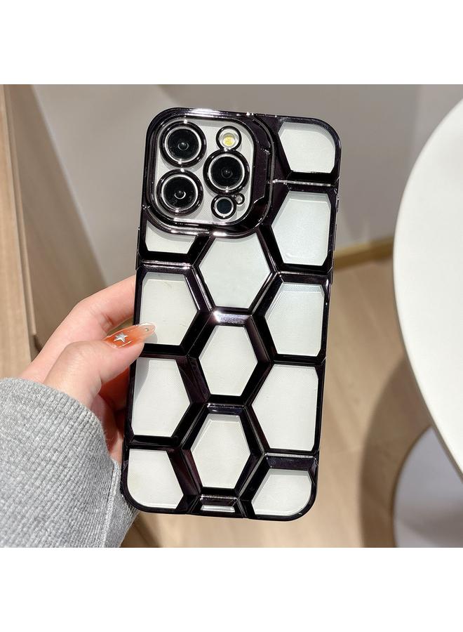 زبون جراب لهاتف iPhone 13 Pro مطلي بالكهرباء ونقش بالليزر ثلاثي الأبعاد على شكل خلية نحل شفاف من مادة TPU - Image 1