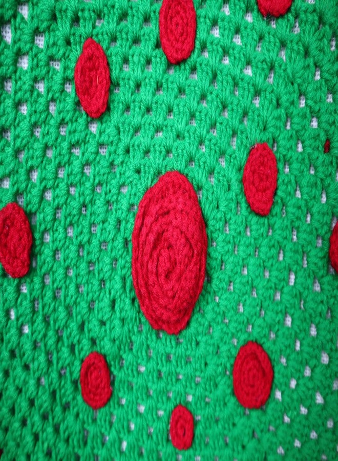 Sutra Handmade Wool Crochet Green Red Rose Tote Bag | Boho Shoulder Purse | Eco-Friendly Reusable Tote Bag | Summer Beach Handbag for Women Girls - Image 5