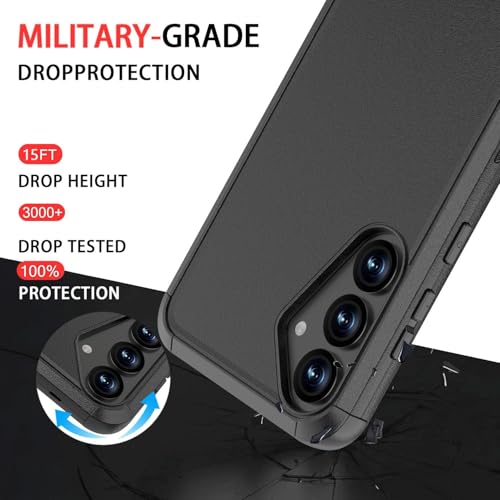 Guirble for Samsung Galaxy S25 Plus Case & S24 Plus Case - Shockproof Dropproof [with Tempered Glass Screen & Camera Protectors] Heavy Duty Protection Rugged Durable Phone Cover Black - Image 2