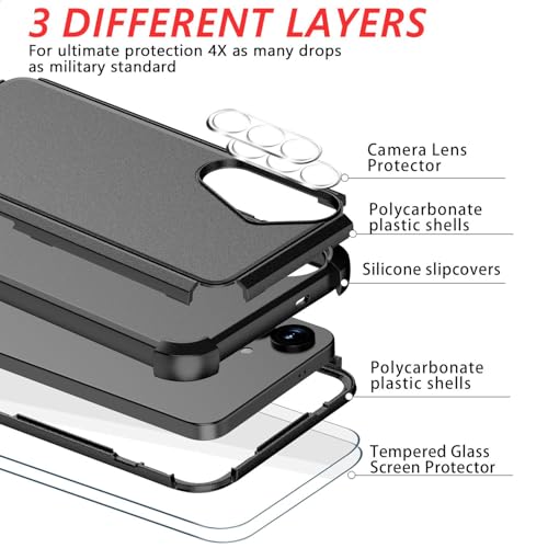Guirble for Samsung Galaxy S25 Plus Case & S24 Plus Case - Shockproof Dropproof [with Tempered Glass Screen & Camera Protectors] Heavy Duty Protection Rugged Durable Phone Cover Black - Image 4
