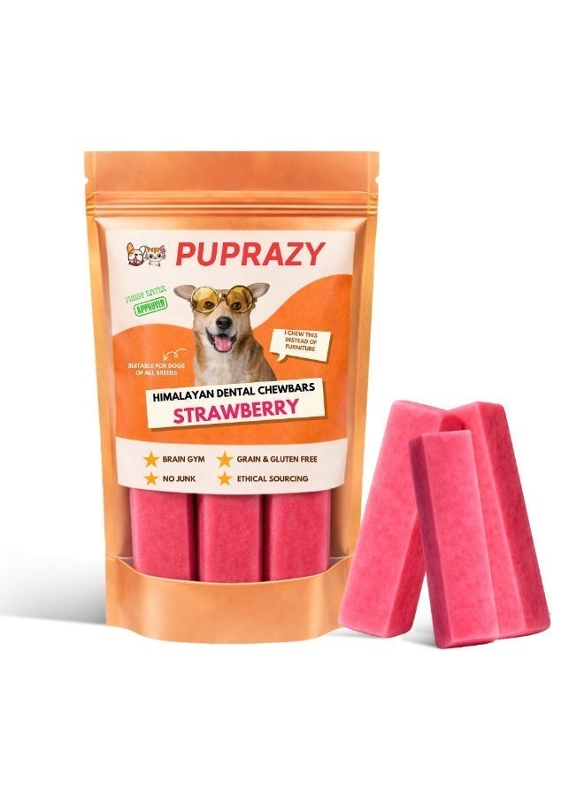 PUPRAZY Yak Cheese Himalayan Dog Chew Bars- Strawberry Flavor| All natural, Long-lasting Veg Dental dog treat Antioxidant bone - Image 1