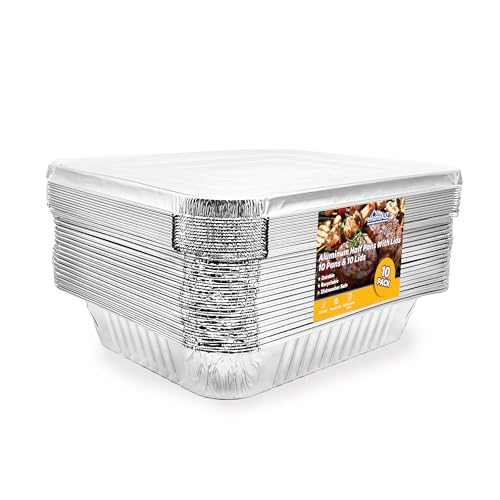 EHOMEA2Z Aluminum Foil Pans With Lids Half Size (10 Pack) 10 Lids and 10 Pans, 9x13 Prepping, Roasting, Food, Storing, Heating, Cooking, Chafers, Catering, Buffet Supplies - Image 1