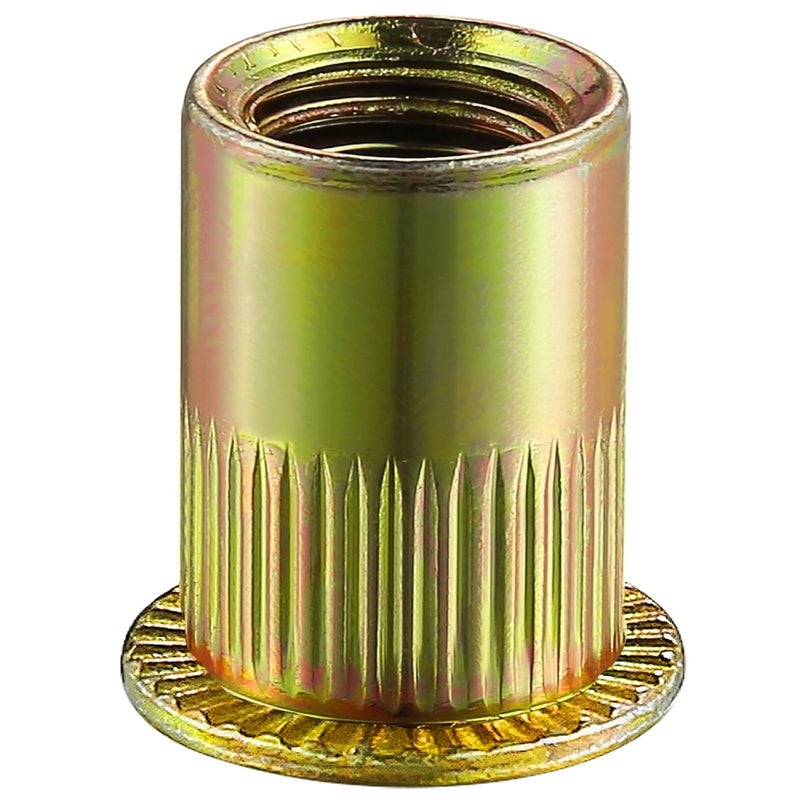 Wensilon Store Rivet Nut 10-32UNC 200Pcs Yellow Zinc Plated Finish Flat Head Rivnut Threaded Insert Nut Knurled Body - Image 1