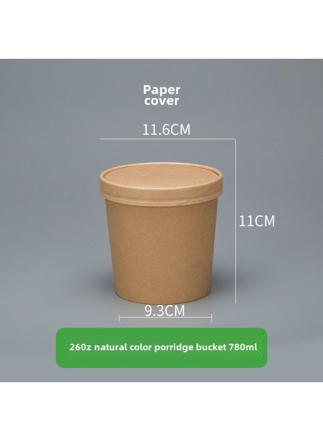 Disposable Paper Bowl Meal Box Kraft Paper Soup Bucket Round Bucking Box Without Lid Take-away Box Bucking Bowl Soup Bowl Porridge Cup-Color:26oz Natural Color Soup Barrel + Paper Lid - Image 1