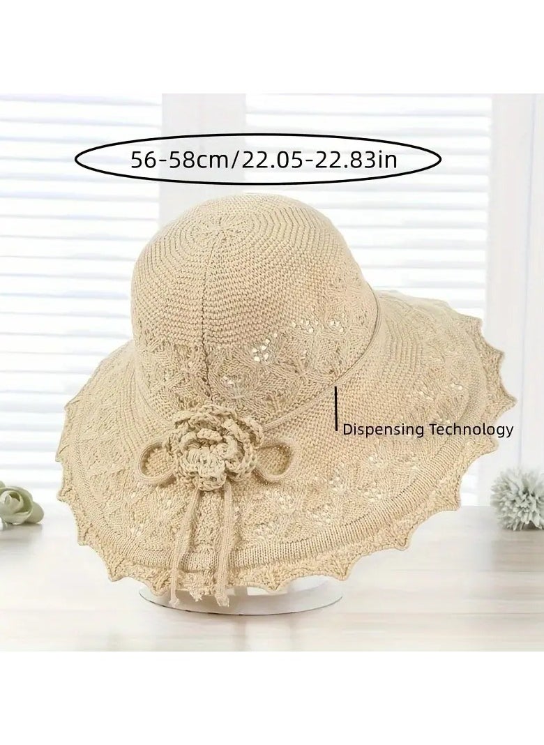 Goolsky Chic Wide Brim Knit Sun Hat with Aluminum Wire Detail - Foldable, Perfect for Beach & Outdoor Activities  - Image 3