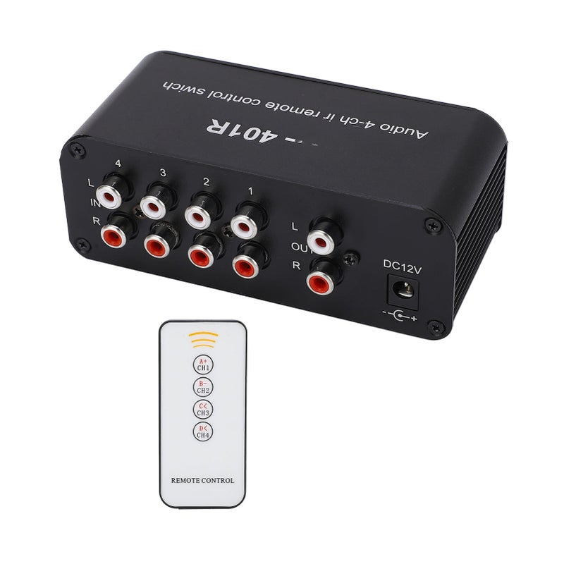 مفتاح صوت 1 مدخل 4 مخارج DC 12V محدد إشارة صوتية مقسم صوت مع جهاز تحكم عن بعد - Image 1