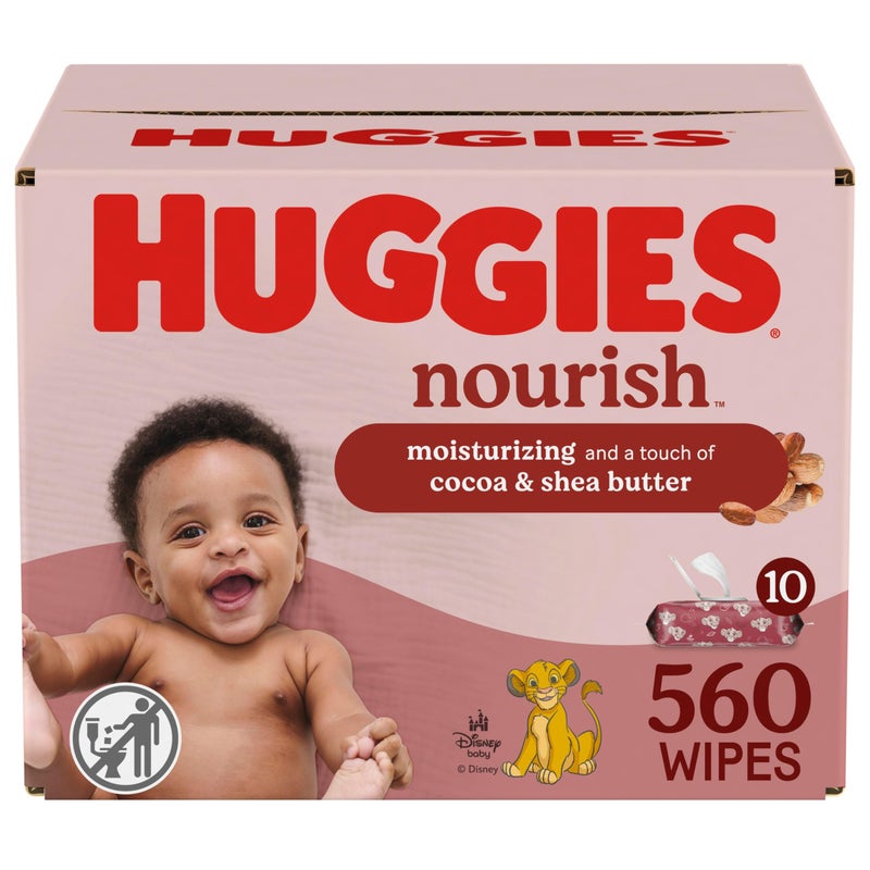 Huggies Nourish Scented Baby Wipes, 10 Push Button Packs (560 Wipes Total) - Image 1