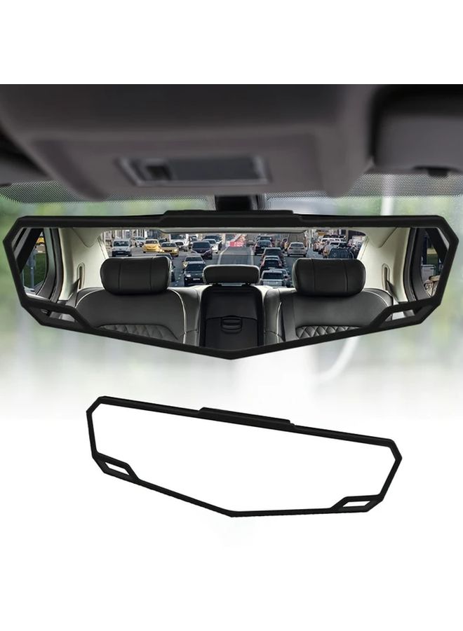 Black Universal HD Clip On Panoramic Rearview Mirror Wide Angle View Minimizes Blind Spots Enhanced Driving Safety - Image 1