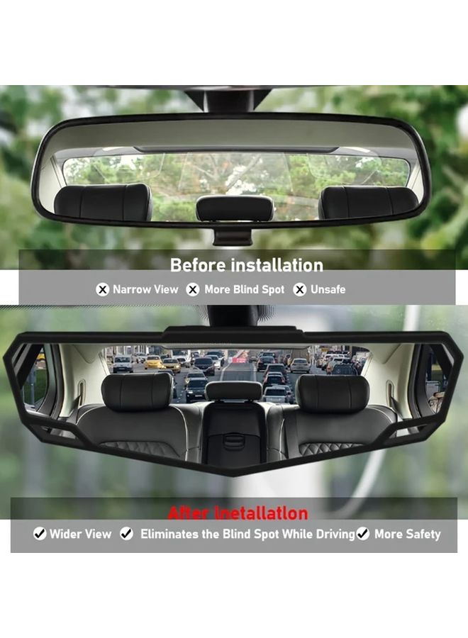 Black Universal HD Clip On Panoramic Rearview Mirror Wide Angle View Minimizes Blind Spots Enhanced Driving Safety - Image 2