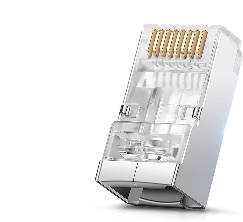 SETH ENTERPRISES Shielded RJ45 Cat6 Cat 6A Connectors - Pass Through Connector Gold Plated 3 Prong 8P8C Modular Plugs for FTP/STP Stranded Ethernet Cable & Solid Wire 23AWG (25pcs pack) - Image 1
