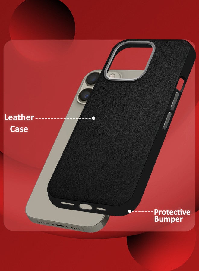 CATANES (for iPhone 15 Pro Max) Case Cover Leather Case with Lens Frame Shockproof Full Body Protective Cover Black - Image 2