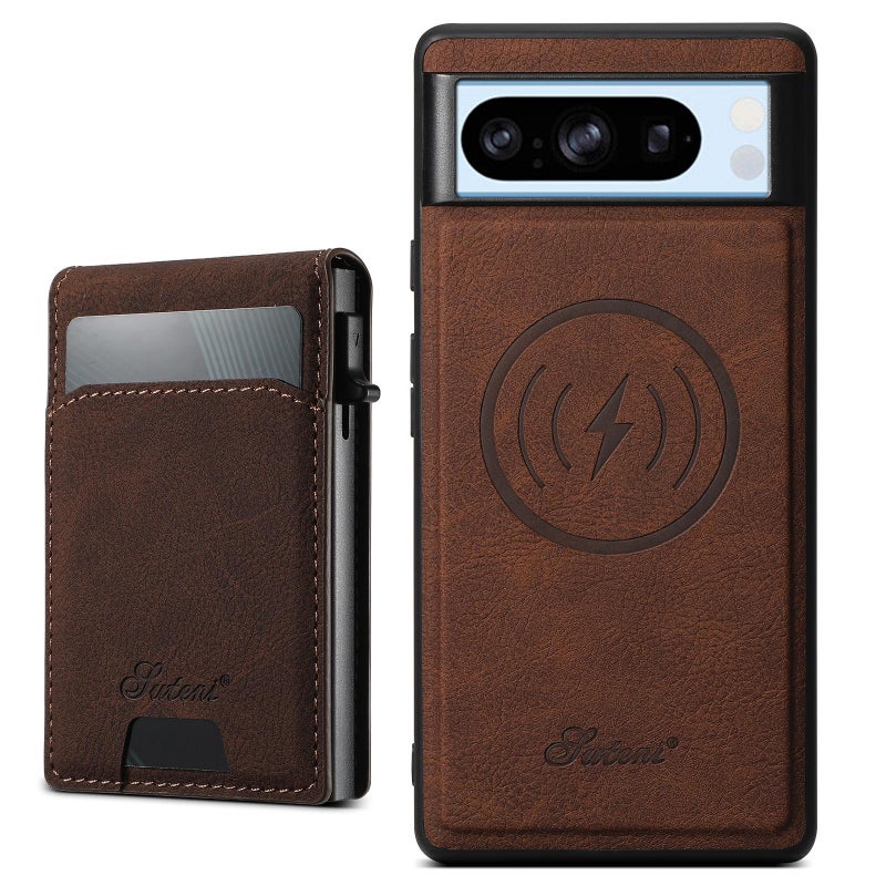 Suteni For Google Pixel 8 Pro H19 Litchi Grain 2-In-1 Removable Card Box Back Phone Case(Brown) - Image 1