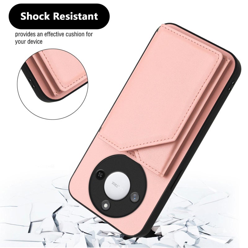 erorex For Honor X60 / X9c Smart  Feel Four Card Slots Phone Case with Wrist Strap(Pink) - Image 3