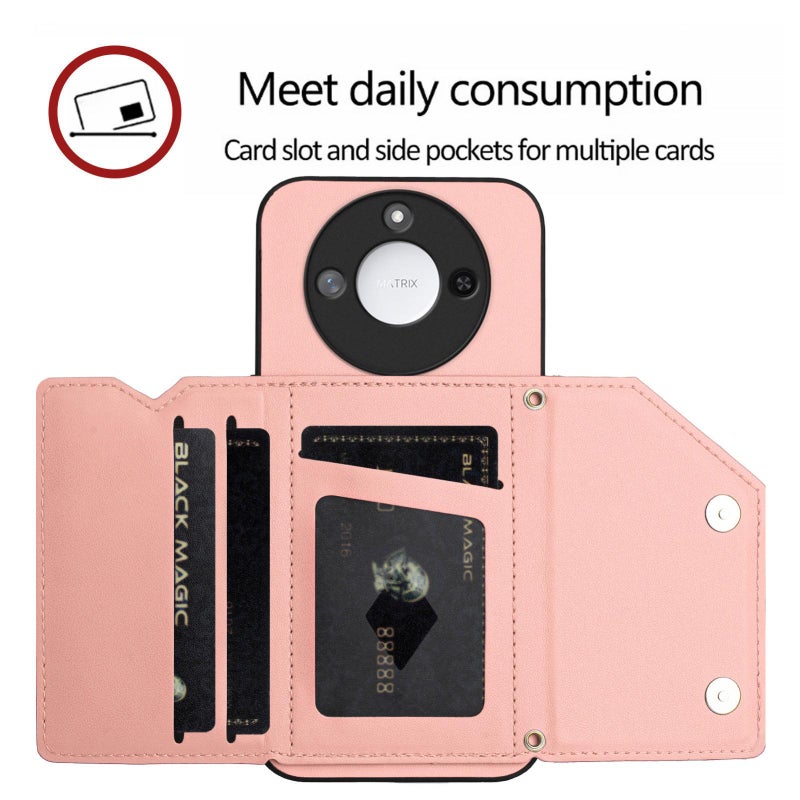 erorex For Honor X60 / X9c Smart  Feel Four Card Slots Phone Case with Wrist Strap(Pink) - Image 5