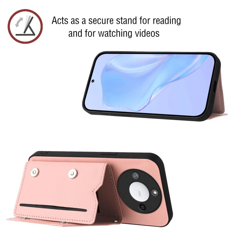 erorex For Honor X60 / X9c Smart  Feel Four Card Slots Phone Case with Wrist Strap(Pink) - Image 4