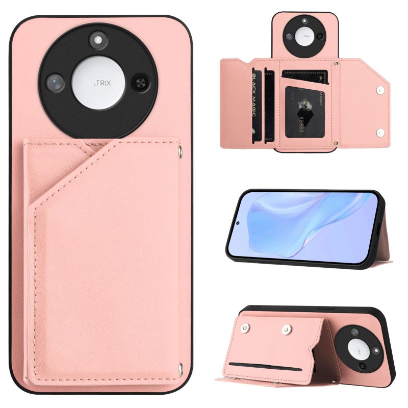 erorex For Honor X60 / X9c Smart  Feel Four Card Slots Phone Case with Wrist Strap(Pink) - Image 1