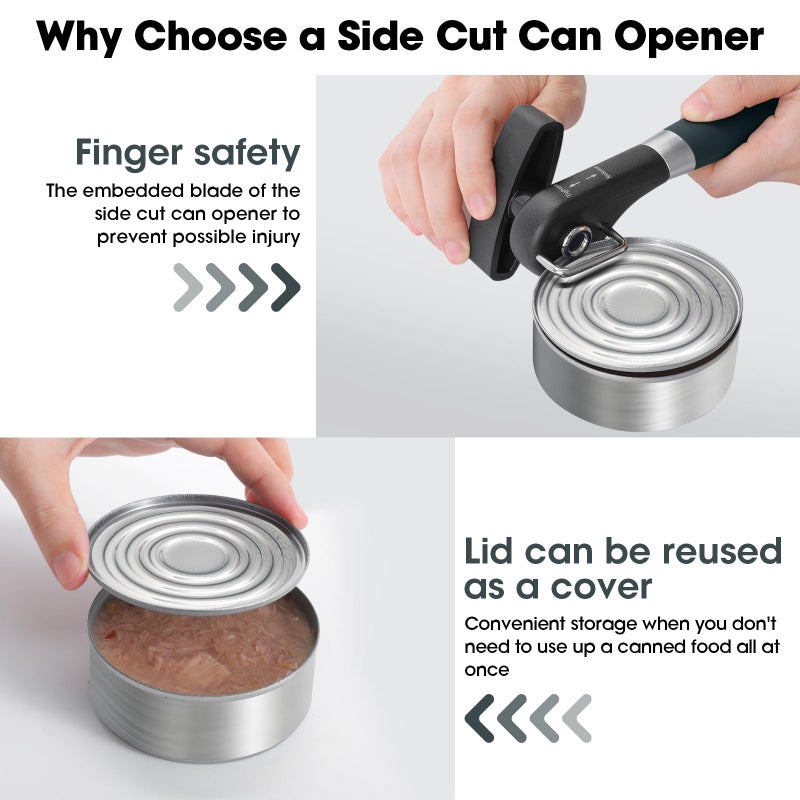 Beneno Can Opener, Manual Side Safe Cut Can Opener Smooth Edge with Durable Sharp Blade, Effort-Saving Knob & Comfortable Non-slip Handle, Green - Image 4