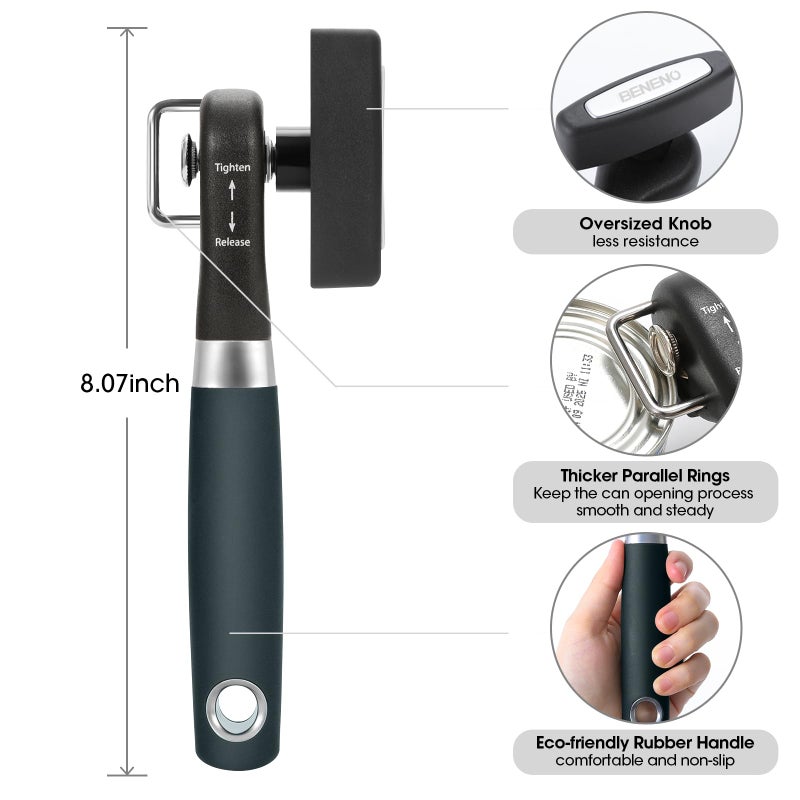 Beneno Can Opener, Manual Side Safe Cut Can Opener Smooth Edge with Durable Sharp Blade, Effort-Saving Knob & Comfortable Non-slip Handle, Green - Image 2