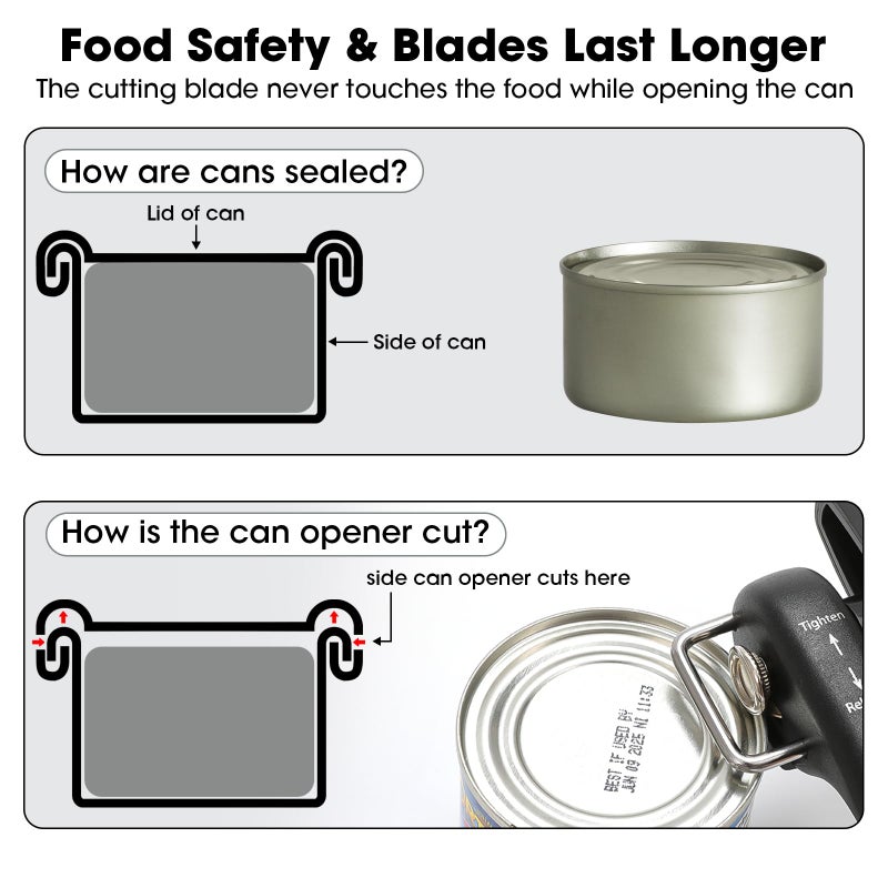 Beneno Can Opener, Manual Side Safe Cut Can Opener Smooth Edge with Durable Sharp Blade, Effort-Saving Knob & Comfortable Non-slip Handle, Green - Image 5