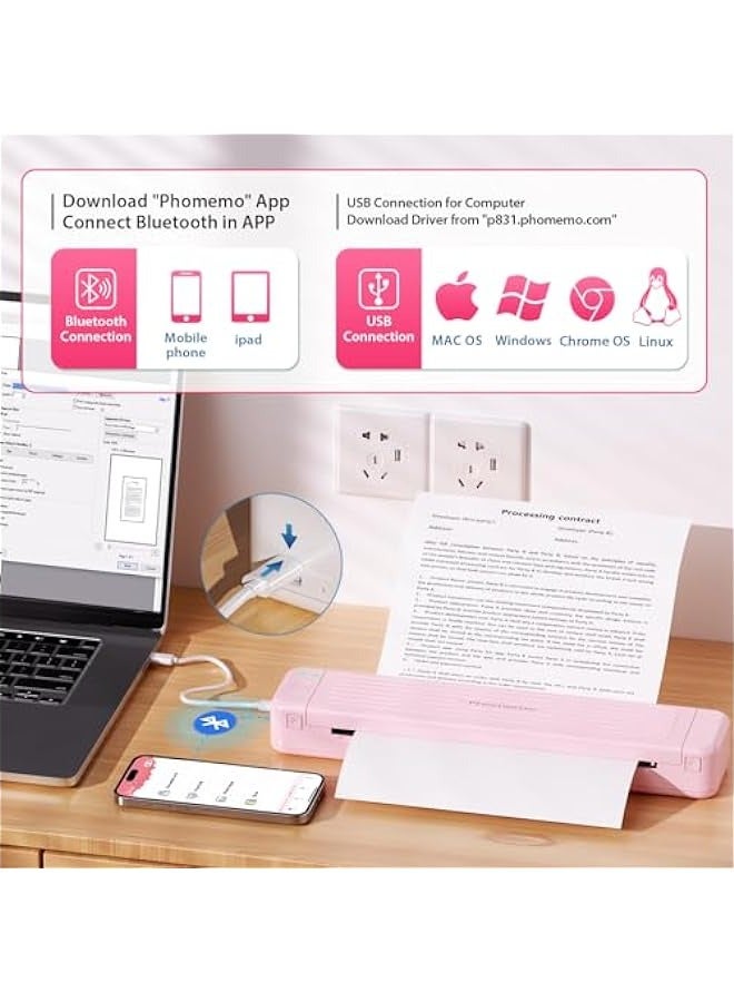 phomemo Portable Printers Wireless for Travel, P831 Bluetooth Thermal Transfer Printer Support US Letter/A4/A5/B5 Copy Paper, 300 DPI Mobile Inkless Printer for iOS, Android & Laptop - Image 2