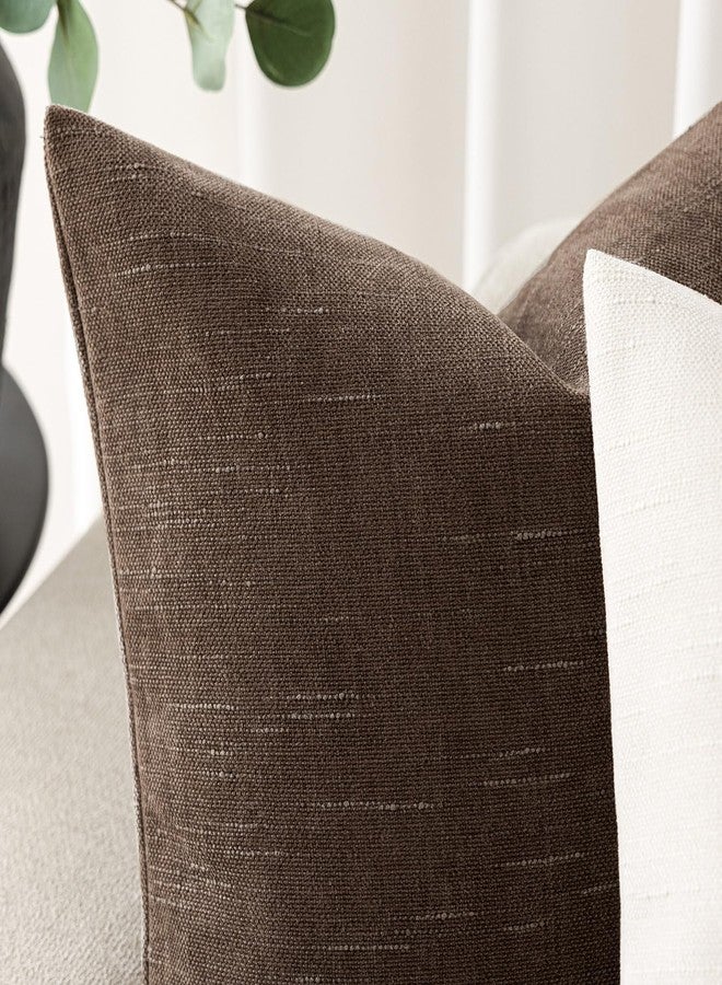 Foindtower Pack of 2 Soft Textured Chenille Throw Decorative Pillow Covers Lumbar Accent Solid Cushion Cover Cozy Neutral Farmhouse Pillow Case for Couch Sofa Bedroom Living Room 12x20 Inch, Chocolate - Image 2