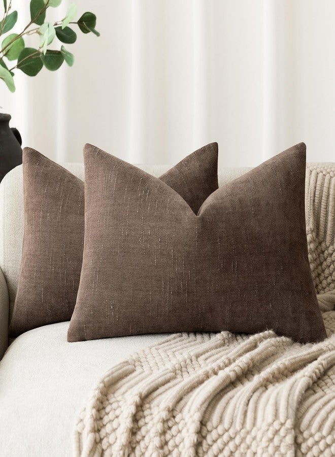 Foindtower Pack of 2 Soft Textured Chenille Throw Decorative Pillow Covers Lumbar Accent Solid Cushion Cover Cozy Neutral Farmhouse Pillow Case for Couch Sofa Bedroom Living Room 12x20 Inch, Chocolate - Image 1