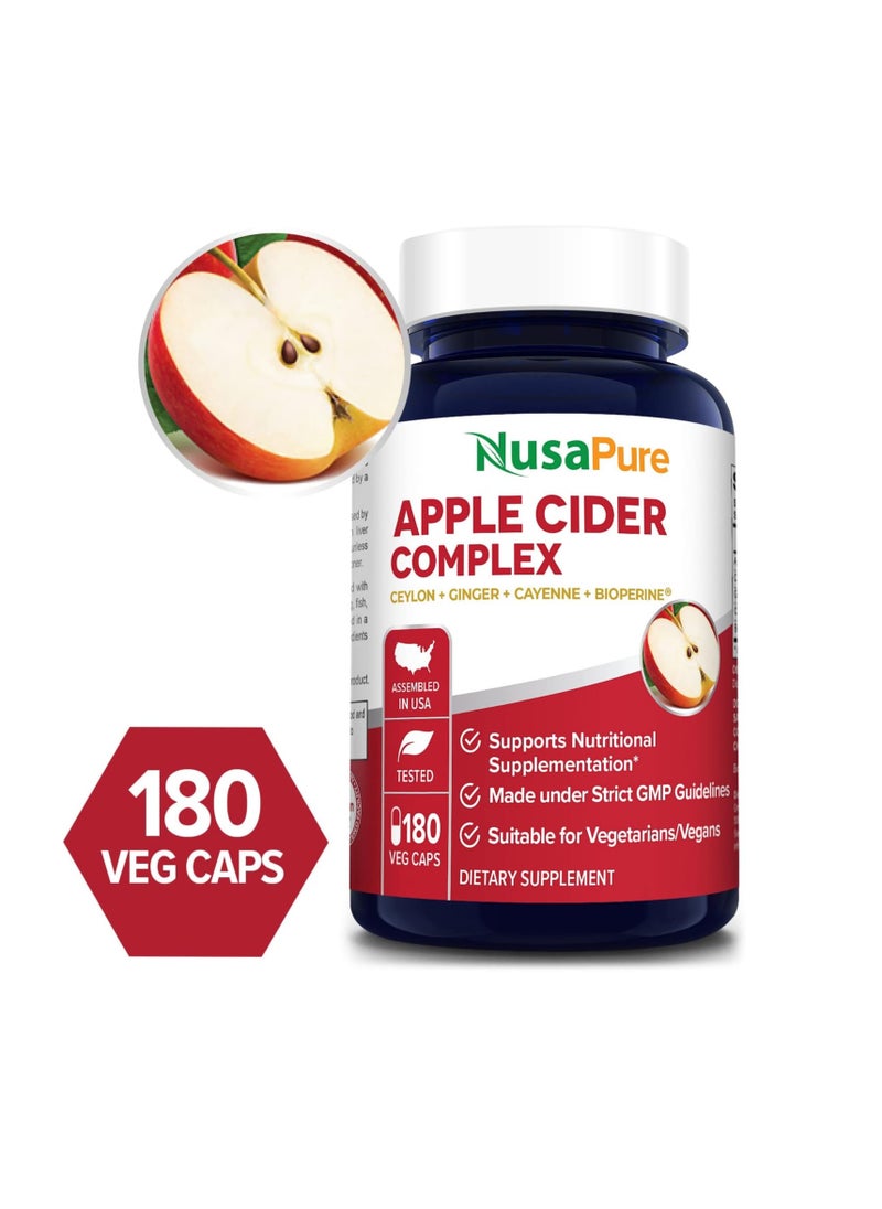 NusaPure - Apple Cider Vinegar Complex - 180 Veggie Caps - Organic ACV and Ceylon Cinnamon, Organic Ginger, Bioperine & Organic Cayenne Pepper - Image 1