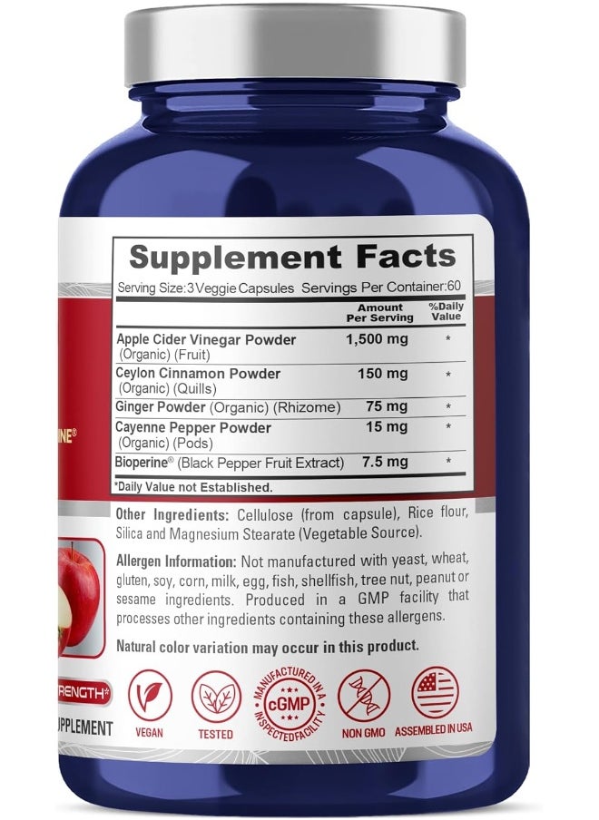 NusaPure NusaPure Apple Cider Vinegar Complex - 180 Veggie Caps - Organic ACV and Ceylon Cinnamon, Organic Ginger, Bioperine & Organic Cayenne Pepper  - Image 2