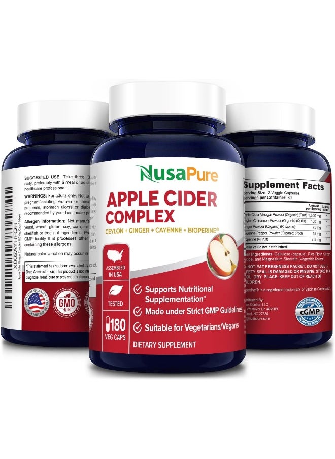 NusaPure NusaPure Apple Cider Vinegar Complex - 180 Veggie Caps - Organic ACV and Ceylon Cinnamon, Organic Ginger, Bioperine & Organic Cayenne Pepper  - Image 5