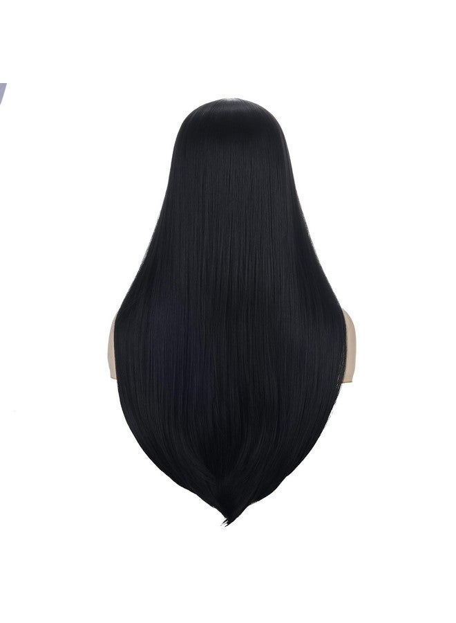 TSNOMORE 27" Long Black Wig for Women Straight Synthetic Wig for Girl Halloween Costume Party Cosplay Wig (Black) - Image 3