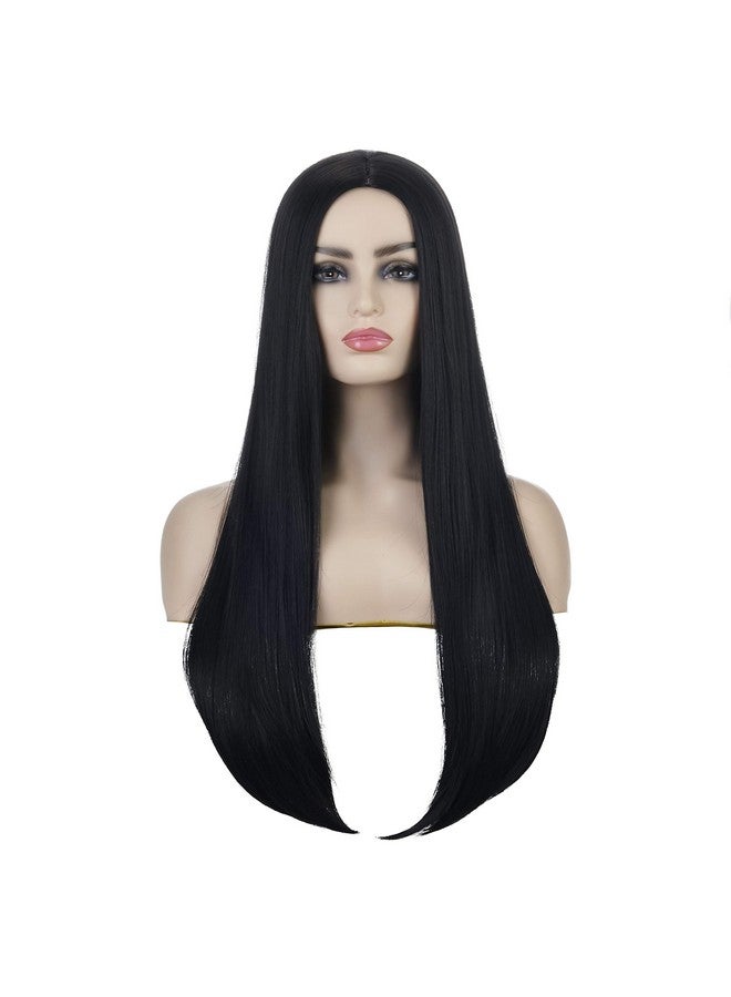 TSNOMORE 27" Long Black Wig for Women Straight Synthetic Wig for Girl Halloween Costume Party Cosplay Wig (Black) - Image 2
